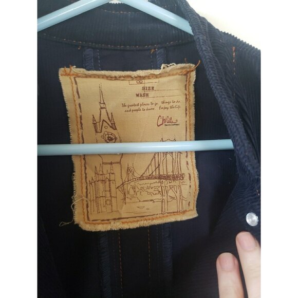 Chiqle Corduroy Jacket  Patches Blue Size L Boho Y2K Military Epaulets Pockets - Picture 5 of 10